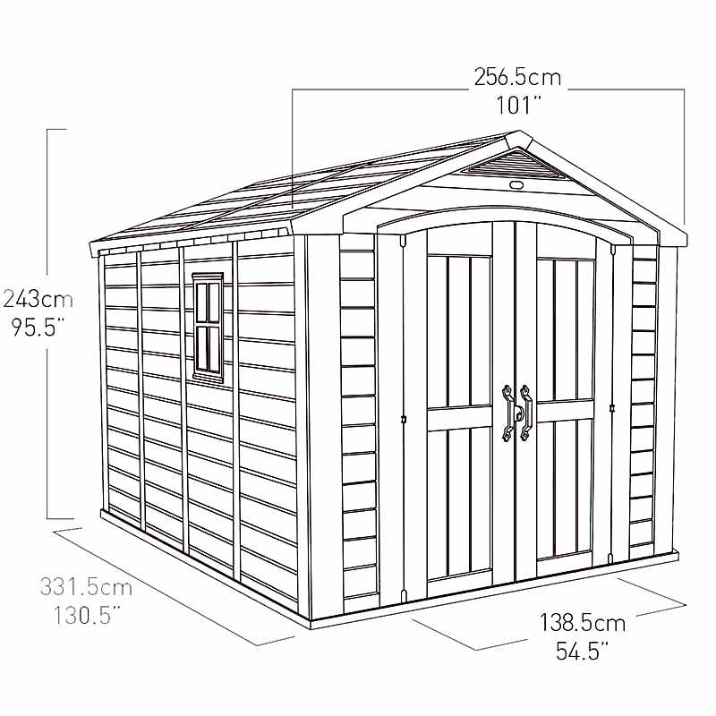 8' x 11' Keter Factor Plastic Garden Shed (2.57m x 3.32m) Technical Drawing