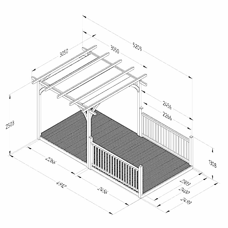 8' x 16' Forest Pergola Deck Kit with Retractable Canopy No. 4 (2.4m x 4.8m) Technical Drawing
