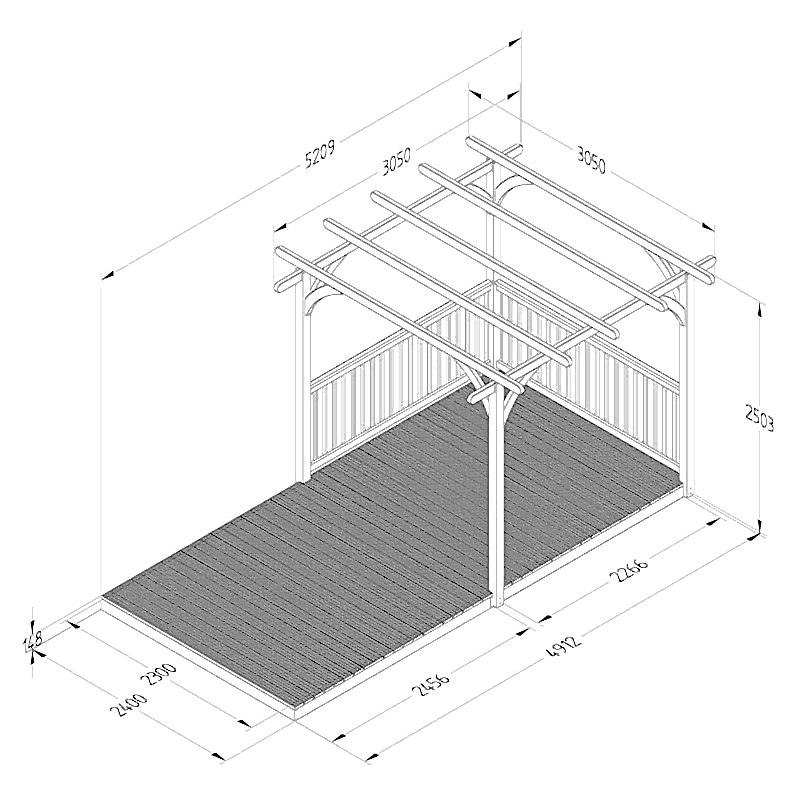 8' x 16' Forest Pergola Deck Kit No. 5 (2.4m x 4.8m) Technical Drawing
