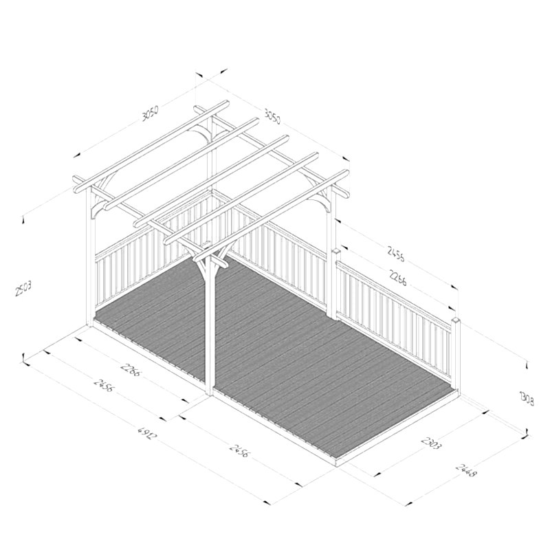 8' x 16' Forest Pergola Deck Kit No. 6 (2.4m x 4.8m) Technical Drawing