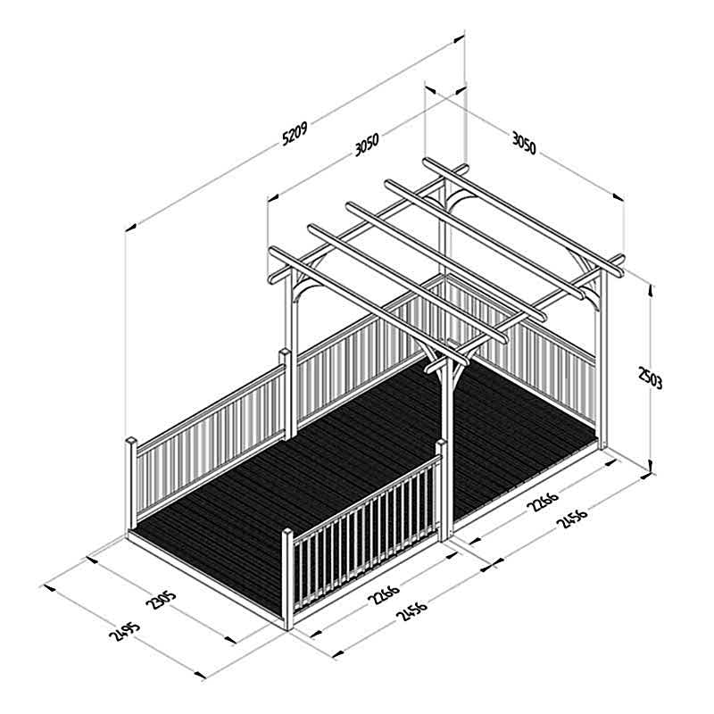 8' x 16' Forest Pergola Deck Kit No. 11 (2.4m x 4.8m) Technical Drawing