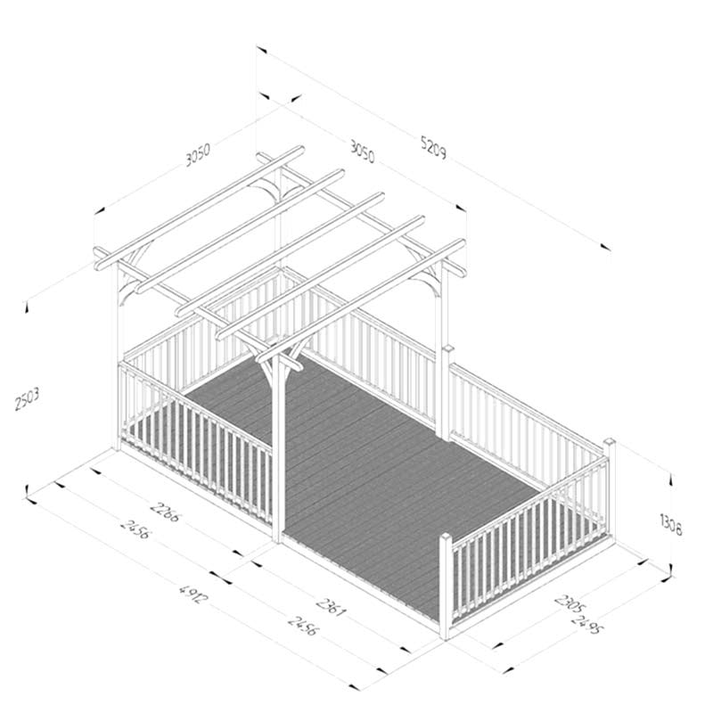 8' x 16' Forest Pergola Deck Kit No. 12 (2.4m x 4.8m) Technical Drawing