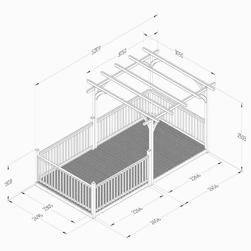 8' x 16' Forest Pergola Deck Kit No. 13 (2.4m x 4.8m) Technical Drawing
