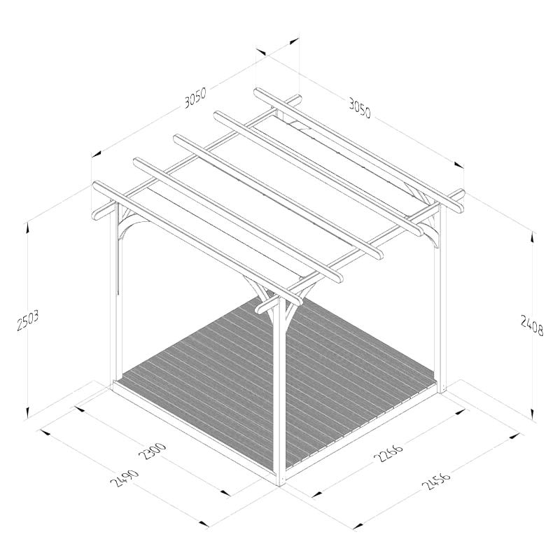 8' x 8' Forest Pergola Deck Kit with Retractable Canopy No. 1 (2.4m x 2.4m) Technical Drawing