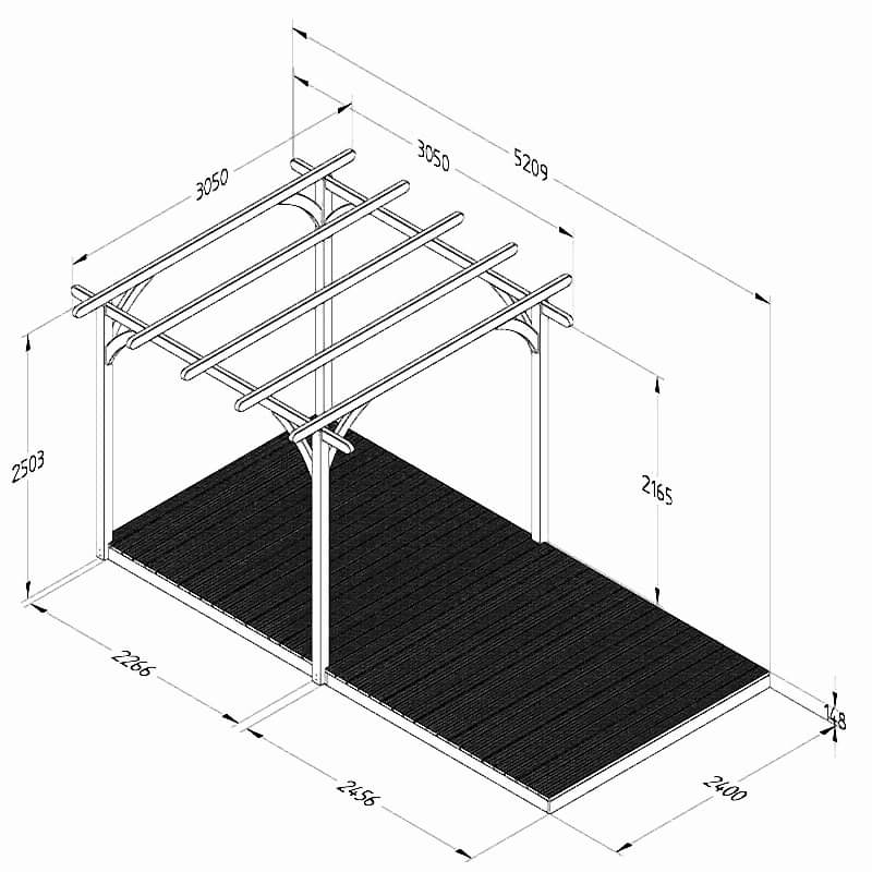 8' x 16' Forest Pergola Deck Kit No. 1 (2.4m x 4.8m) Technical Drawing