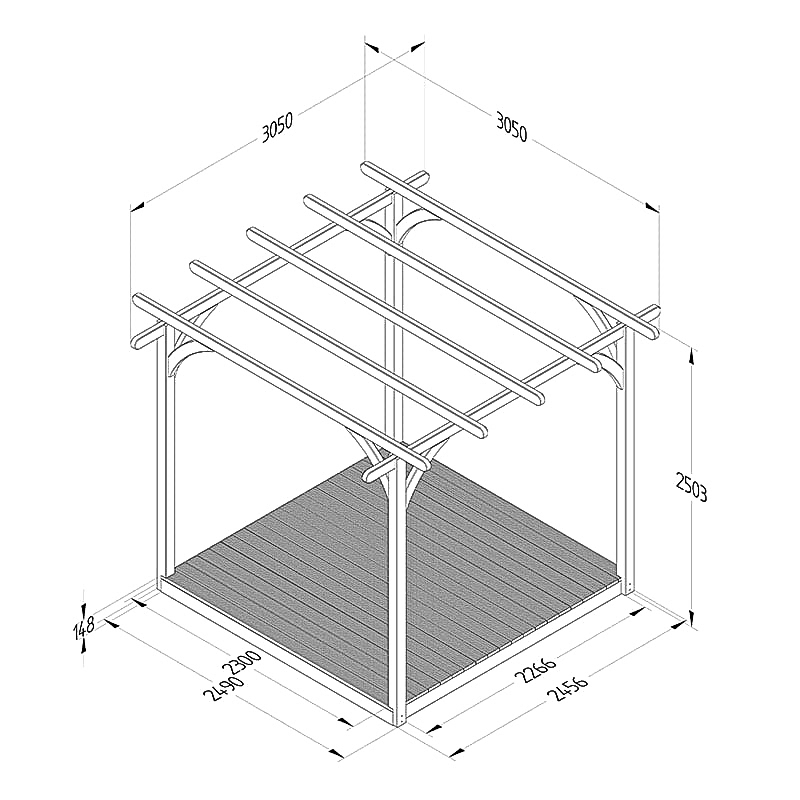 8' x 8' Forest Pergola Deck Kit No. 1 (2.4m x 2.4m) Technical Drawing