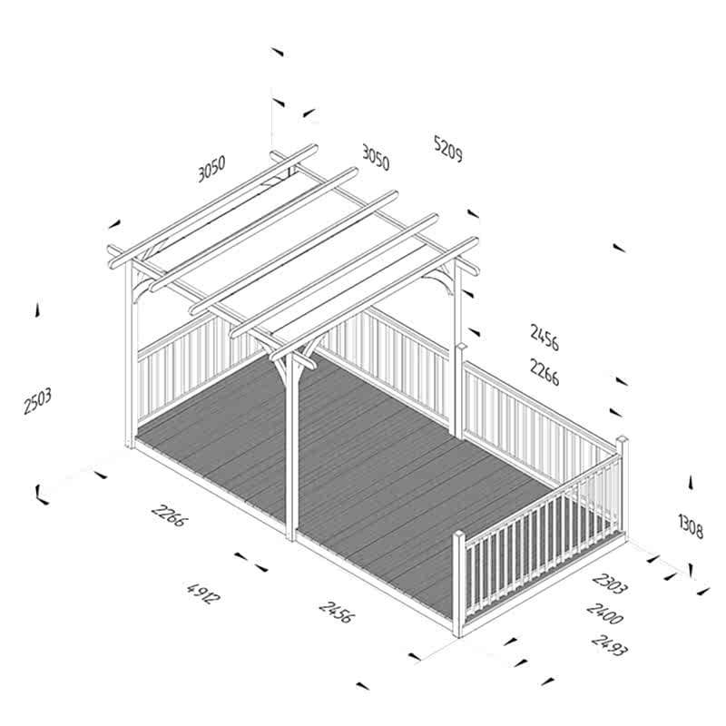 16' x 8' Forest Large Pergola Deck Kit with Retractable Canopy (4.88m x 2.44m) Technical Drawing