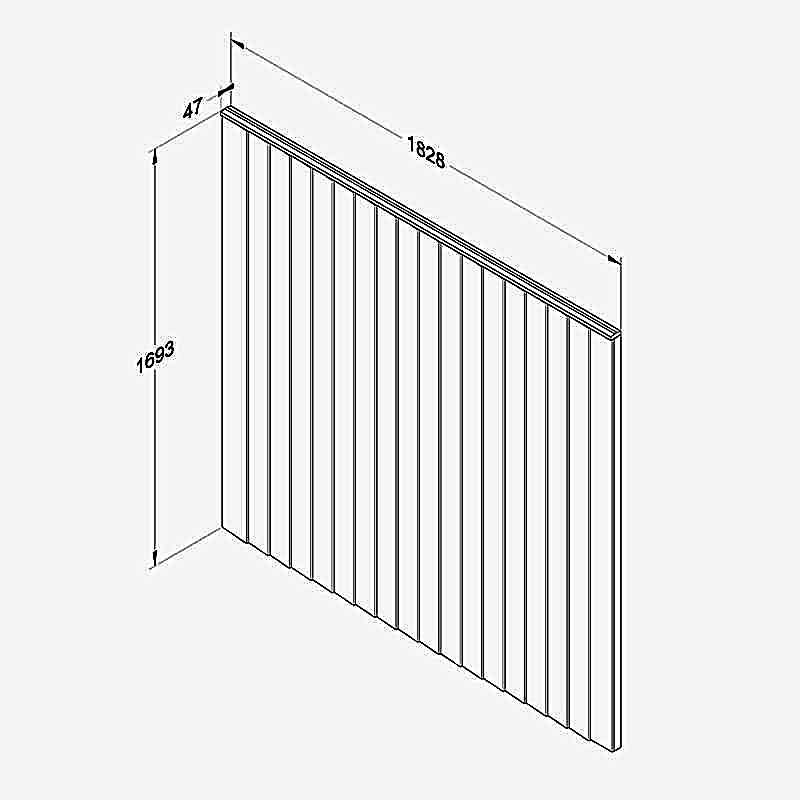 Forest 6' x 5'6 Brown Pressure Treated Vertical Closeboard Fence Panel (1.83m x 1.69m) Technical Drawing