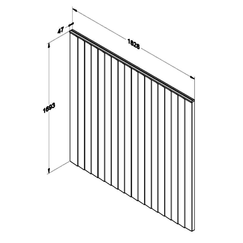 Forest 6' x 5'6 Pressure Treated Vertical Closeboard Fence Panel (1.83m x 1.69m) Technical Drawing