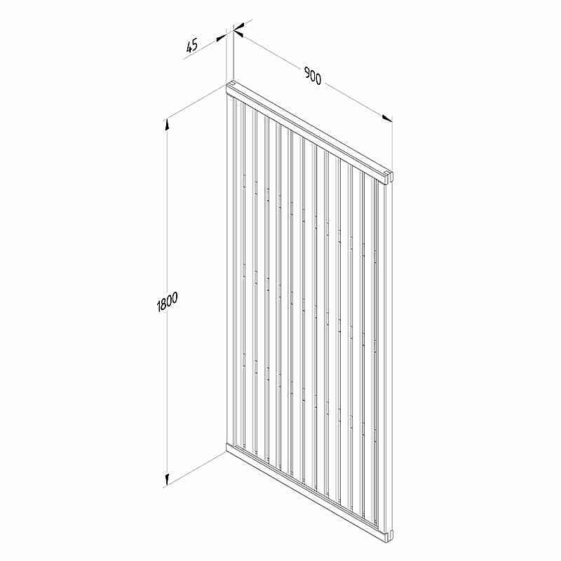 Forest 6' x 3' Pressure Treated Vertical Slatted Garden Screen Panel (1.8m x 0.9m) Technical Drawing