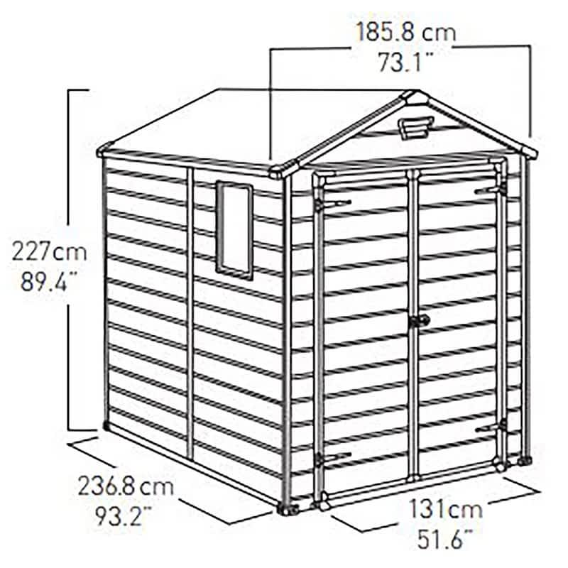 6' x 8' Keter Manor Plastic Garden Shed (1.86m x 2.37m) Technical Drawing