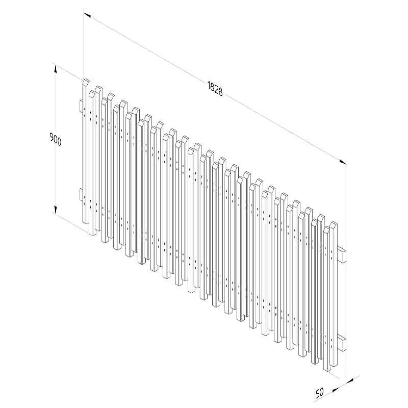 Forest 6' x 3' Pressure Treated Contemporary Picket Fence Panel (1.83m x 0.9m) Technical Drawing