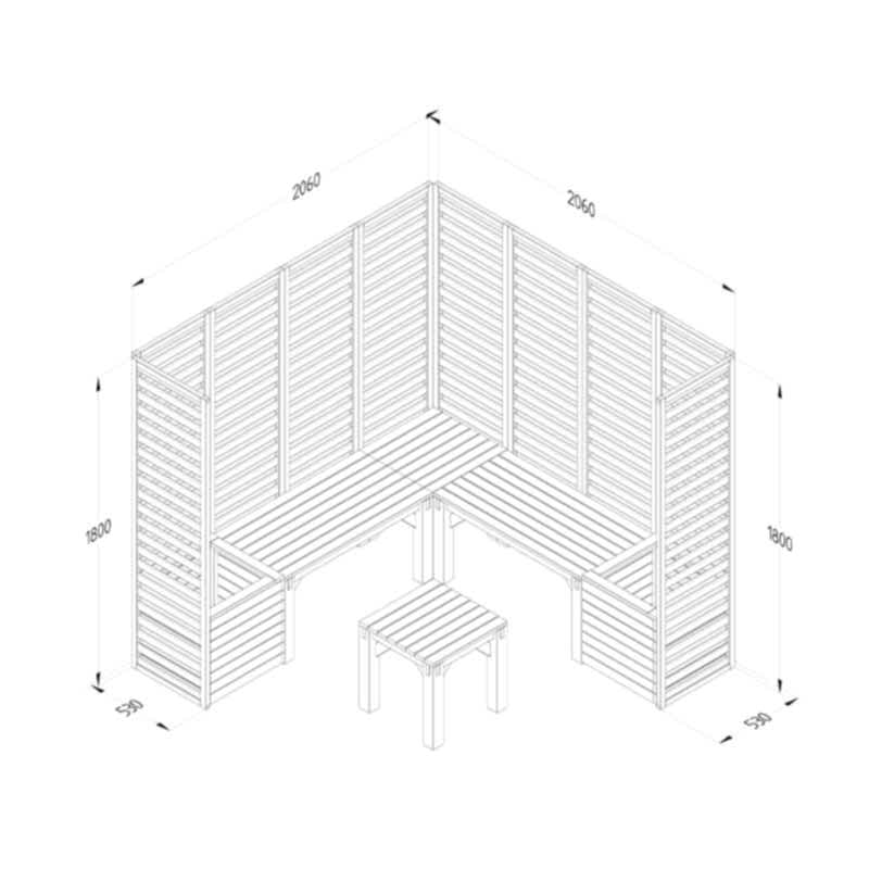 6'9 x 6'9 Forest Modular Wooden Garden Seating Set Number 3 (2.06m x 2.06m) Technical Drawing