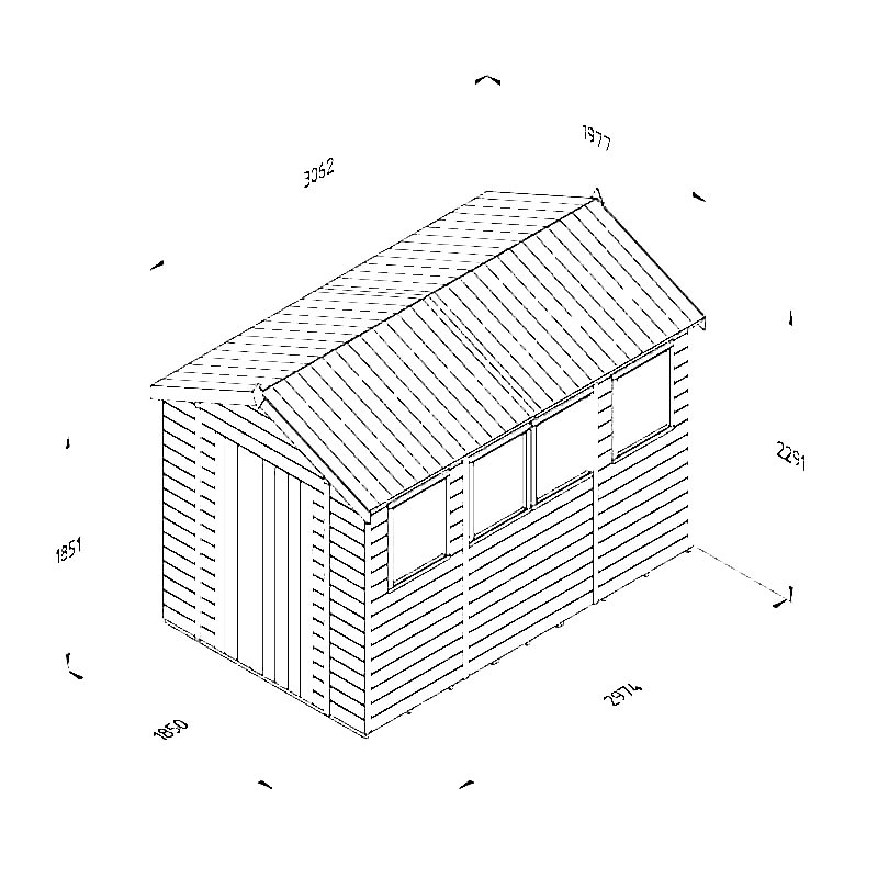 10' x 6' Forest Timberdale 25yr Guarantee Tongue & Groove Pressure Treated Apex Shed – 4 Windows (3.06m x 1.98m) Technical Drawing