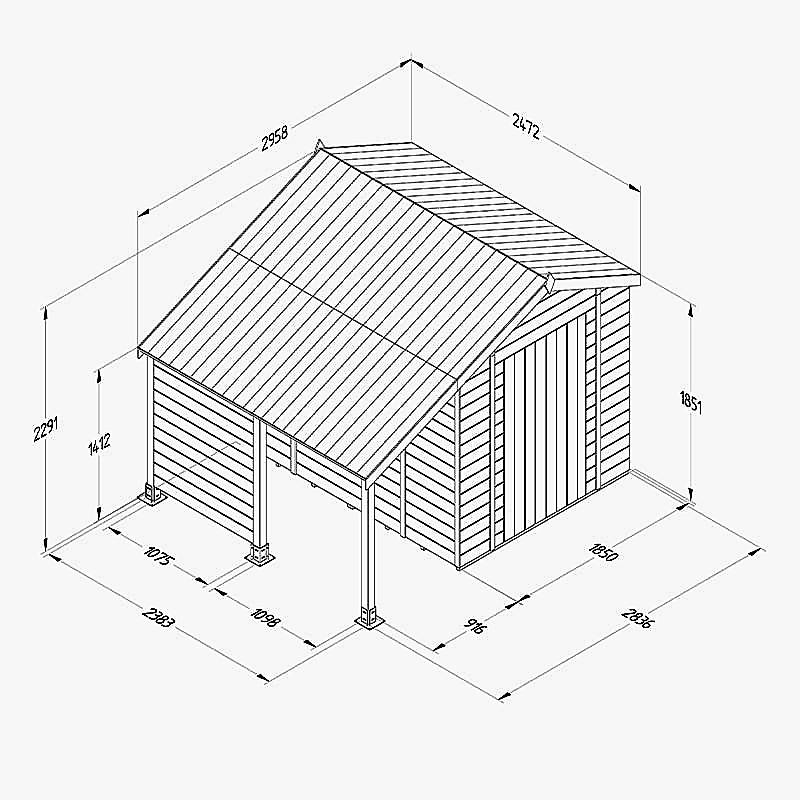8' x 6' Forest Timberdale 25yr Guarantee Tongue & Groove Pressure Treated Apex Shed with Logstore (2.5m x 1.83m) Technical Drawing