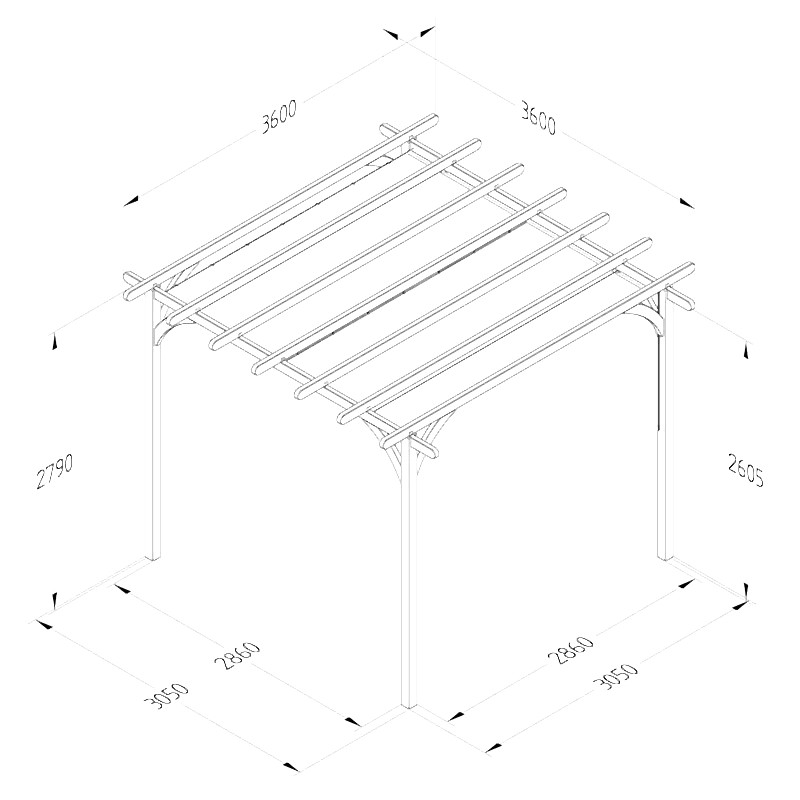 Forest Large Ultima Wooden Garden Pergola with Retractable Canopy 12' x 12' Technical Drawing