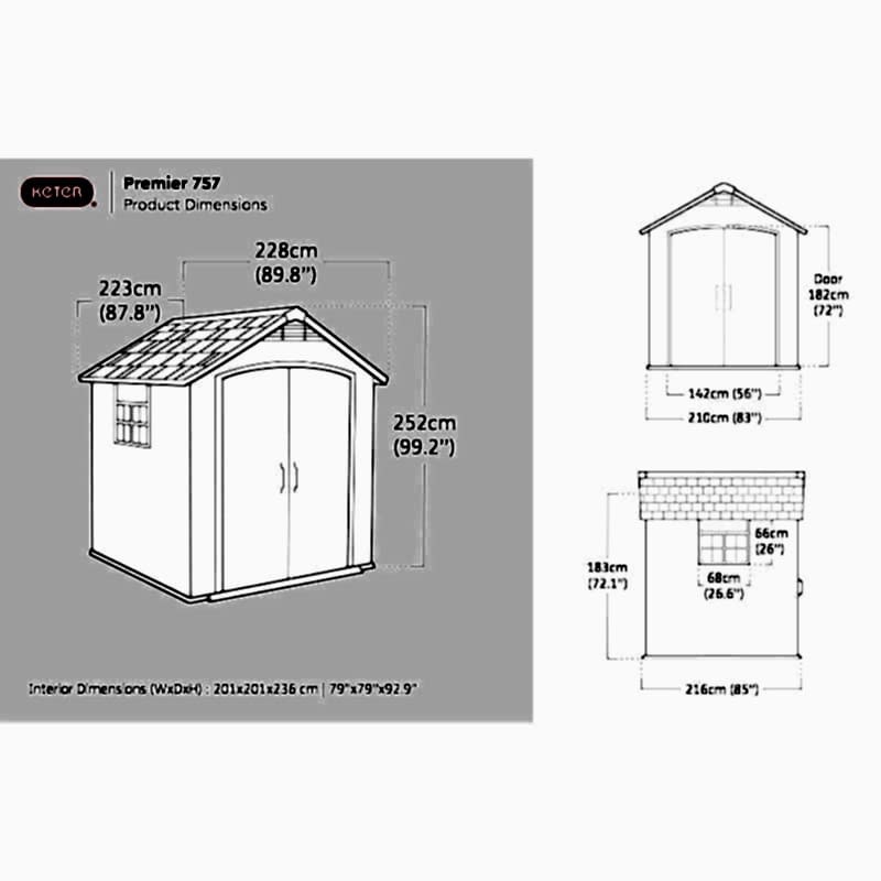 7' x 7' Keter Premier Plastic Garden Shed (2.29m x 2.23m) Technical Drawing