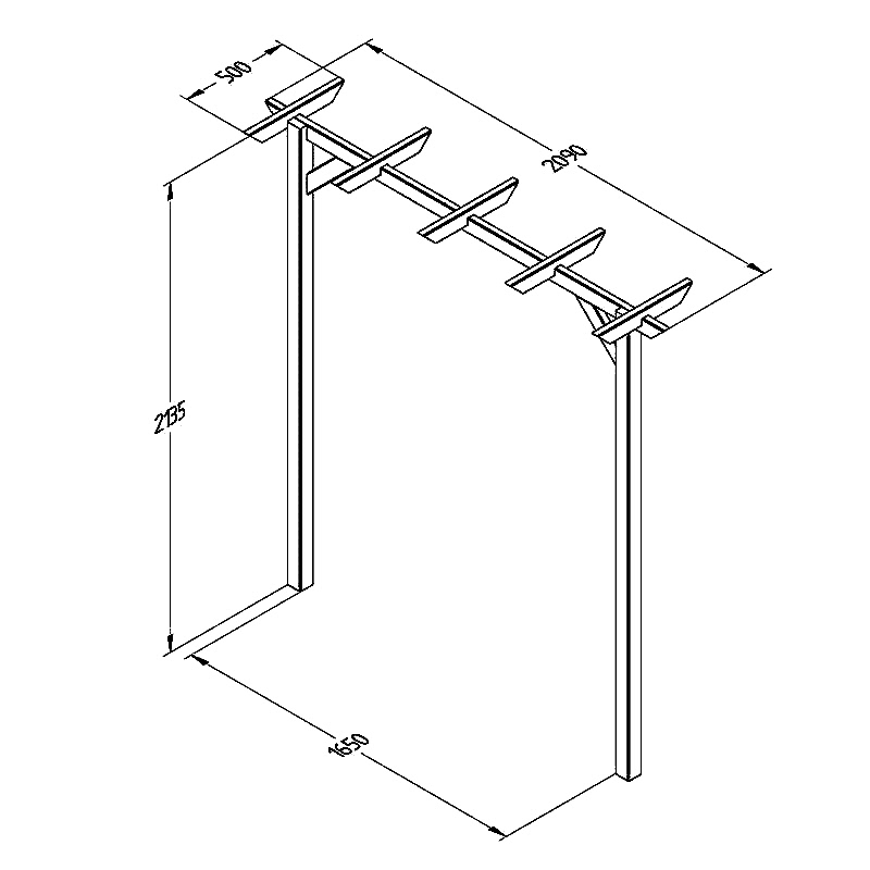 Forest Hanbury Flat Top Wooden Garden Pergola Arch 6'10 x 1'8 Technical Drawing