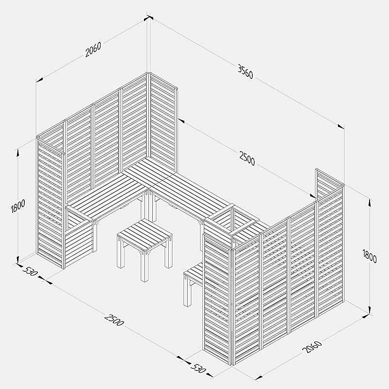 11'8 x 6'9 Forest Modular Wooden Garden Seating Set Number 5 (3.56m x 2.06m) Technical Drawing