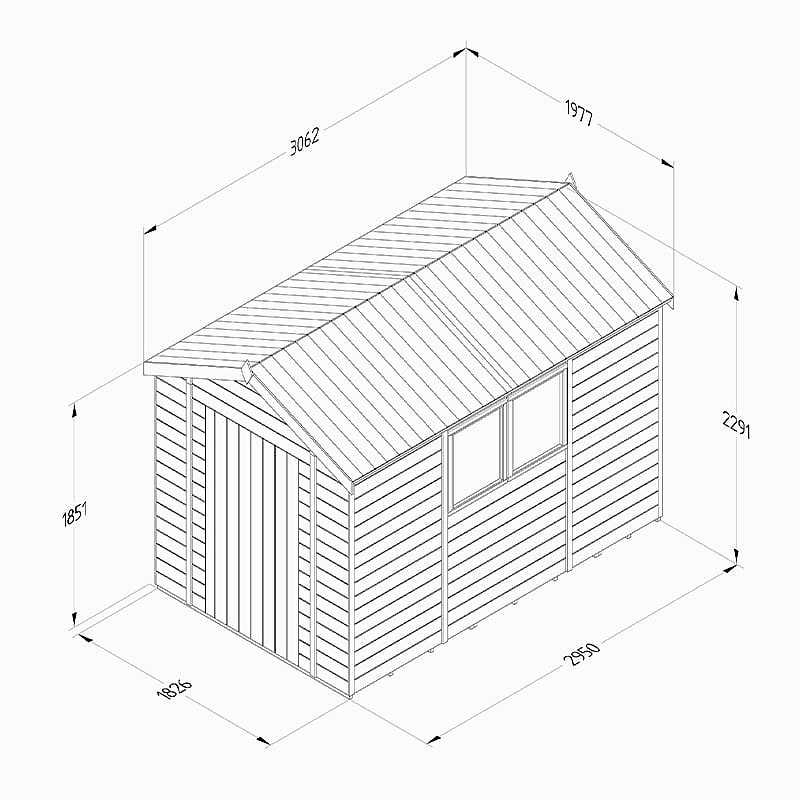 10' x 6' Forest Timberdale 25yr Guarantee Tongue & Groove Pressure Treated Apex Shed (3.06m x 1.98m) Technical Drawing