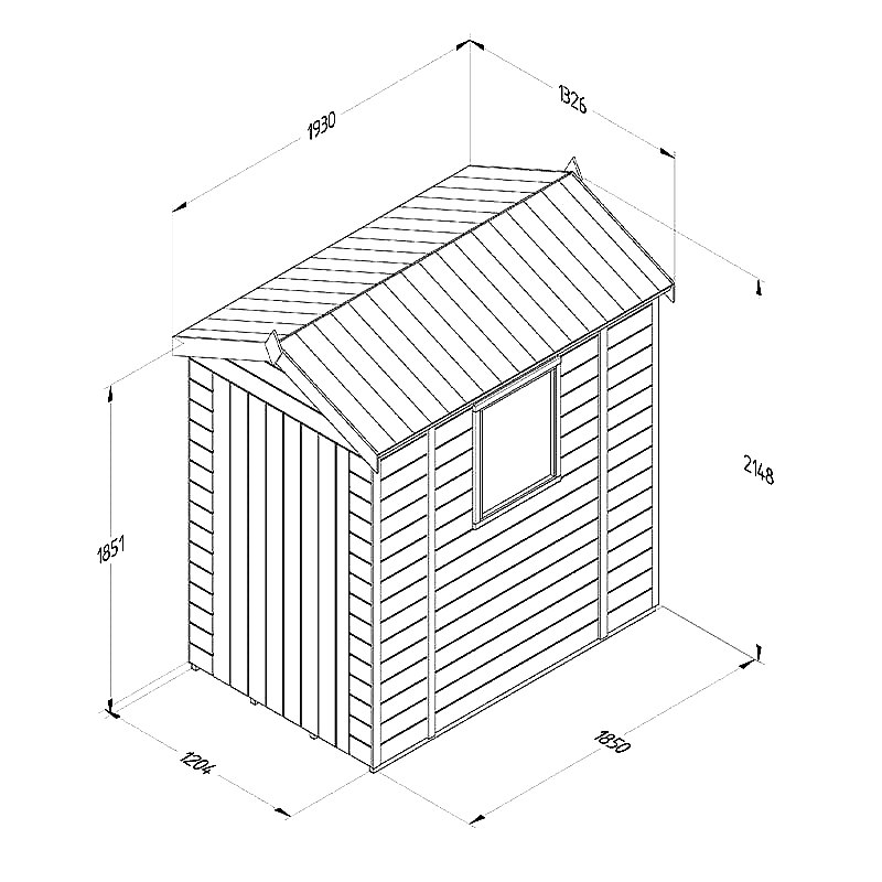 6' x 4' Forest Timberdale 25yr Guarantee Tongue & Groove Pressure Treated Apex Shed (1.93m x 1.33m) Technical Drawing