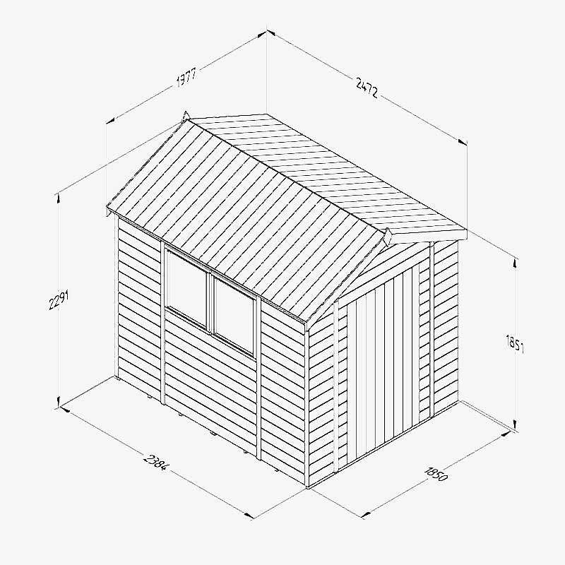 8' x 6' Forest Timberdale 25yr Guarantee Tongue & Groove Pressure Treated Apex Shed (2.47m x 1.98m) Technical Drawing