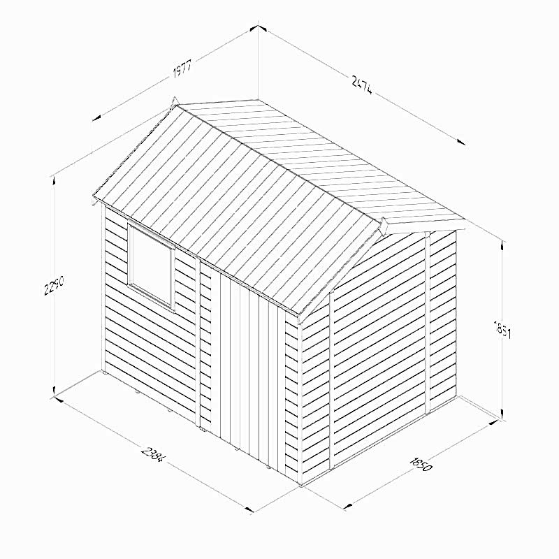 8' x 6' Forest Timberdale 25yr Guarantee Tongue & Groove Pressure Treated Reverse Apex Shed (2.47m x 1.98m) Technical Drawing