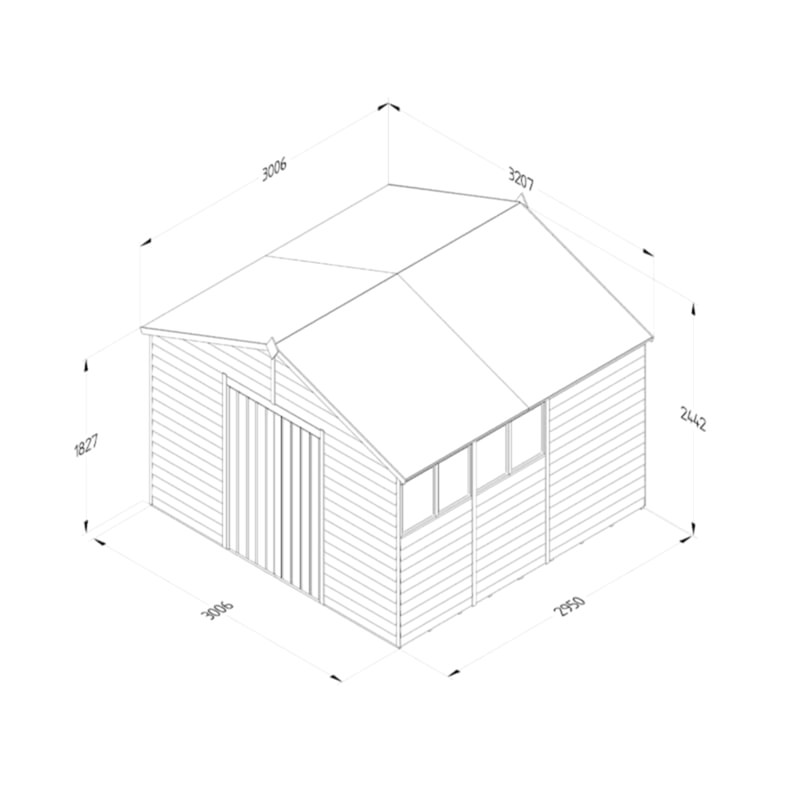 10' x 10' Forest 4Life 25yr Guarantee Overlap Pressure Treated Double Door Apex Wooden Shed (3.21m x 3.01m) Technical Drawing