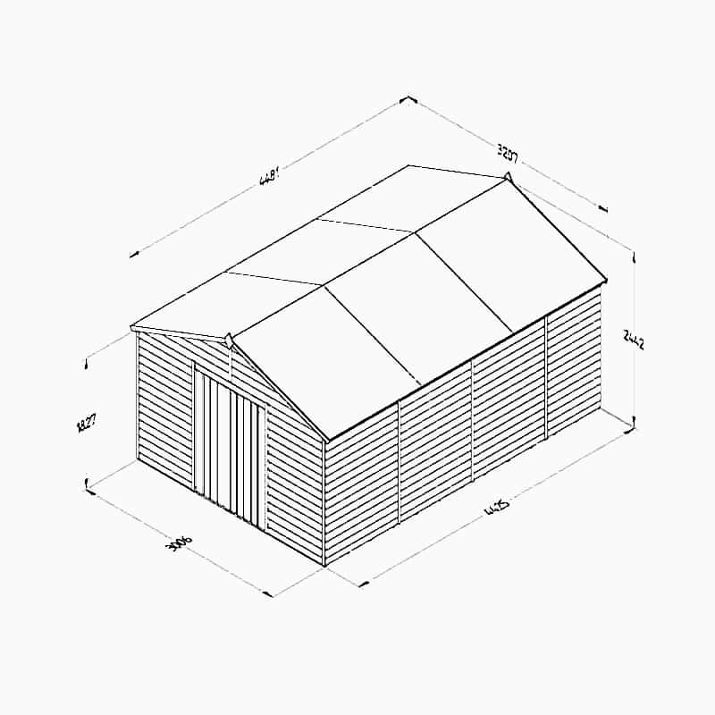 15' x 10' Forest 4Life 25yr Guarantee Overlap Pressure Treated Windowless Double Door Apex Wooden Shed (4.48m x 3.21m) Technical Drawing