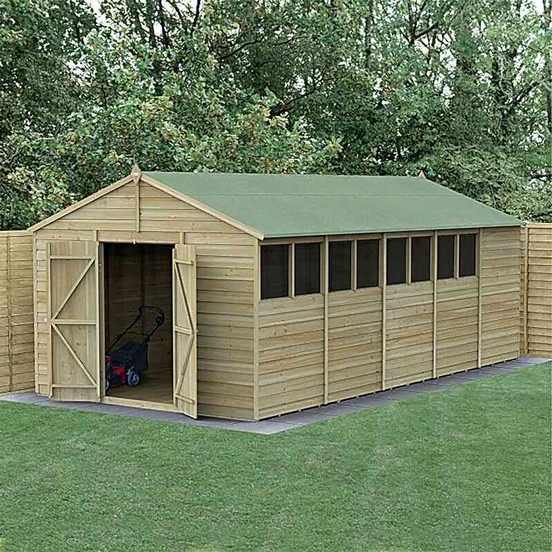 20' x 10' Forest 4Life 25yr Guarantee Overlap Pressure Treated Double Door Apex Wooden Shed (3.21m x 5.96m)