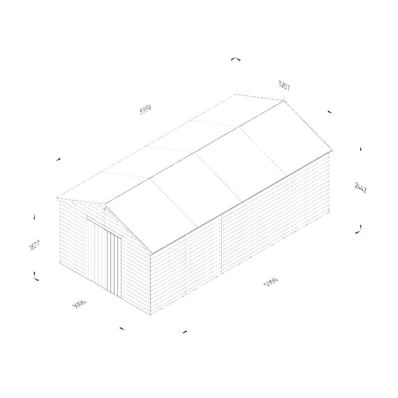 20' x 10' Forest 4Life 25yr Guarantee Overlap Pressure Treated Windowless Double Door Apex Wooden Shed (5.96m x 3.21m) Technical Drawing