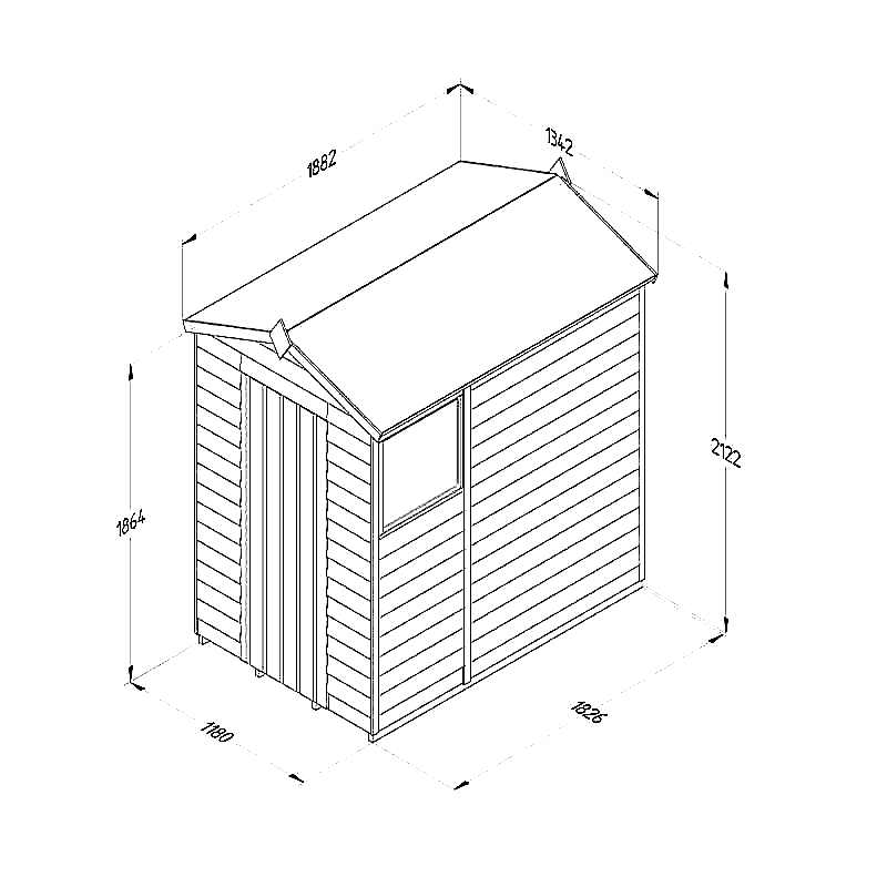 6' x 4' Forest 4Life 25yr Guarantee Overlap Pressure Treated Apex Wooden Shed (1.88m x 1.34m) Technical Drawing