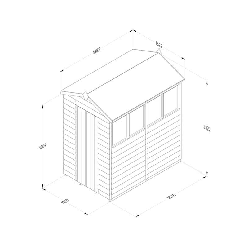 6' x 4' Forest 4Life 25yr Guarantee Overlap Pressure Treated Apex Wooden Shed - 4 Windows (1.88m x 1.34m) Technical Drawing
