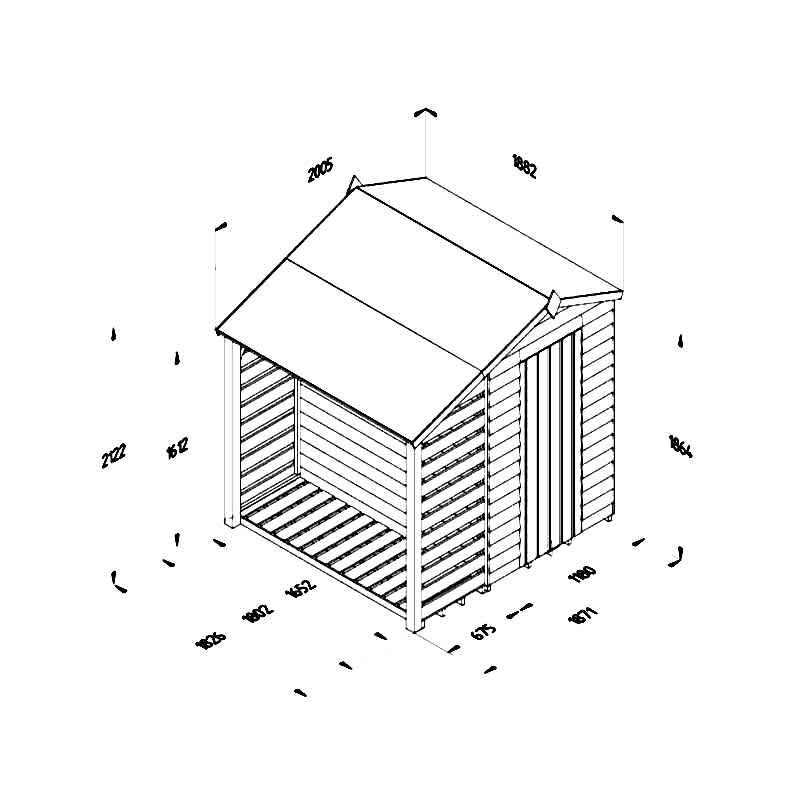 6' x 4' Forest 4Life 25yr Guarantee Overlap Pressure Treated Windowless Apex Wooden Shed with Logstore (1.88m x 2m) Technical Drawing
