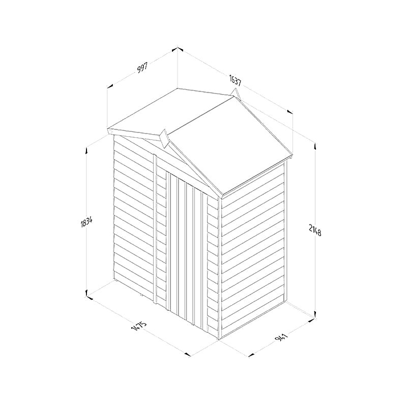 5' x 3' Forest 4Life 25yr Guarantee Overlap Pressure Treated Windowless Apex Wooden Shed (1.64m x 1m) Technical Drawing