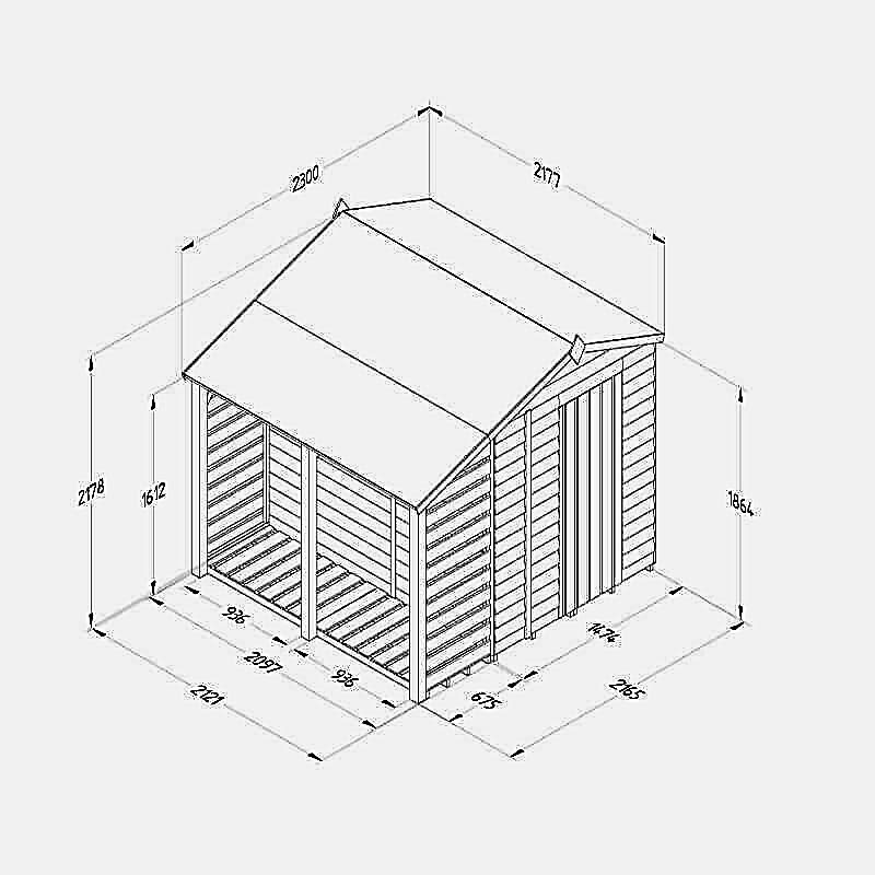 7' x 5' Forest 4Life 25yr Guarantee Overlap Pressure Treated Apex Wooden Shed with Logstore (2.18m x 2.31m) Technical Drawing