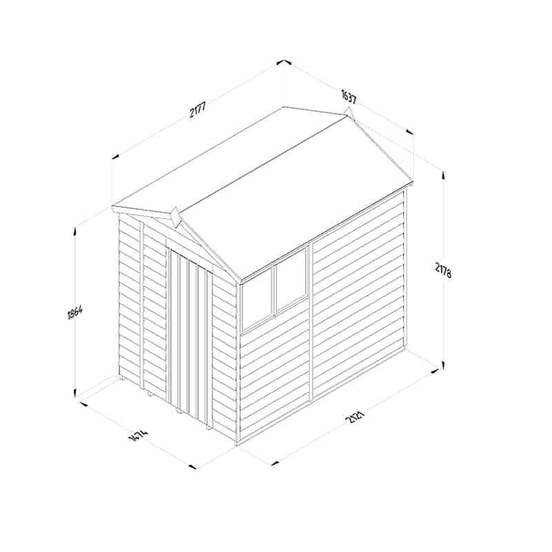 7' x 5' Forest 4Life 25yr Guarantee Overlap Pressure Treated Apex Wooden Shed (2.18m x 1.64m) Technical Drawing