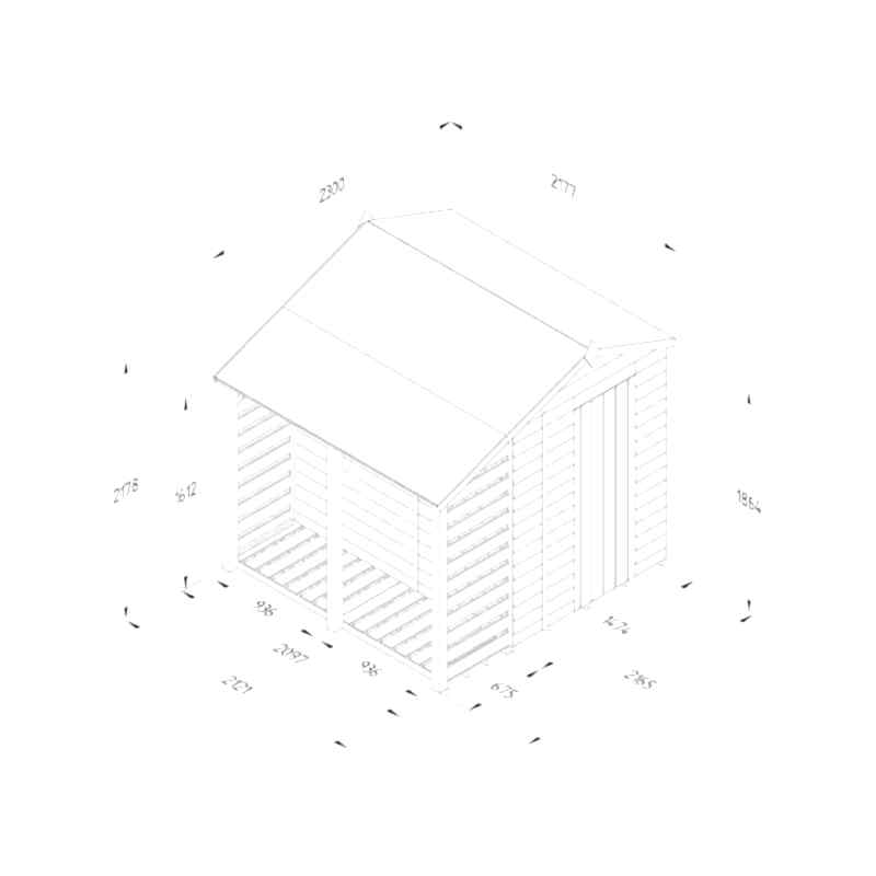 7' x 5' Forest 4Life 25yr Guarantee Overlap Pressure Treated Windowless Apex Wooden Shed with Logstore (2.18m x 2.31m) Technical Drawing