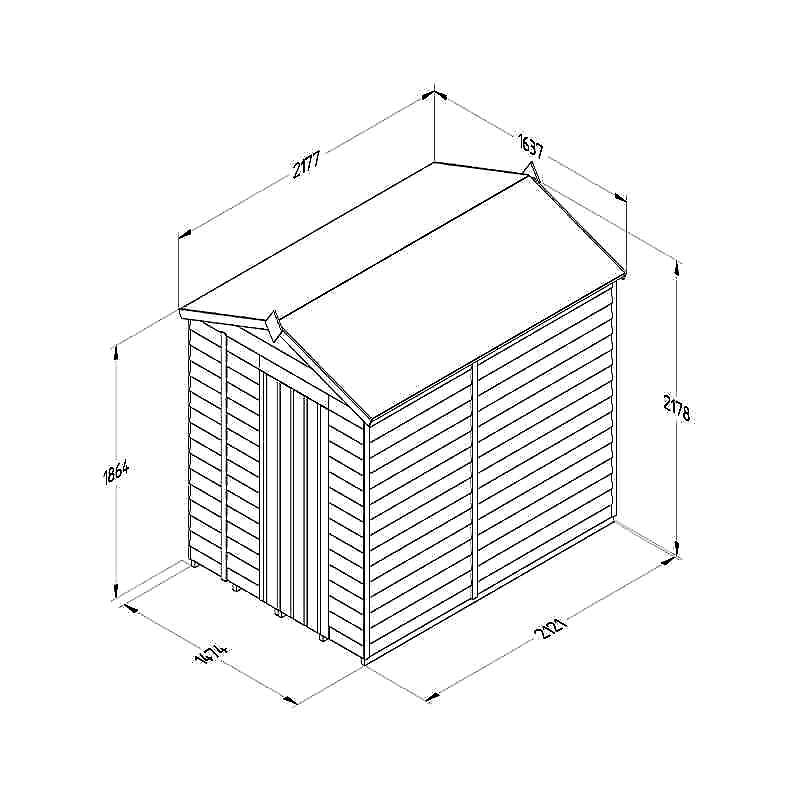 7' x 5' Forest 4Life 25yr Guarantee Overlap Pressure Treated Windowless Apex Wooden Shed (2.18m x 1.64m) Technical Drawing