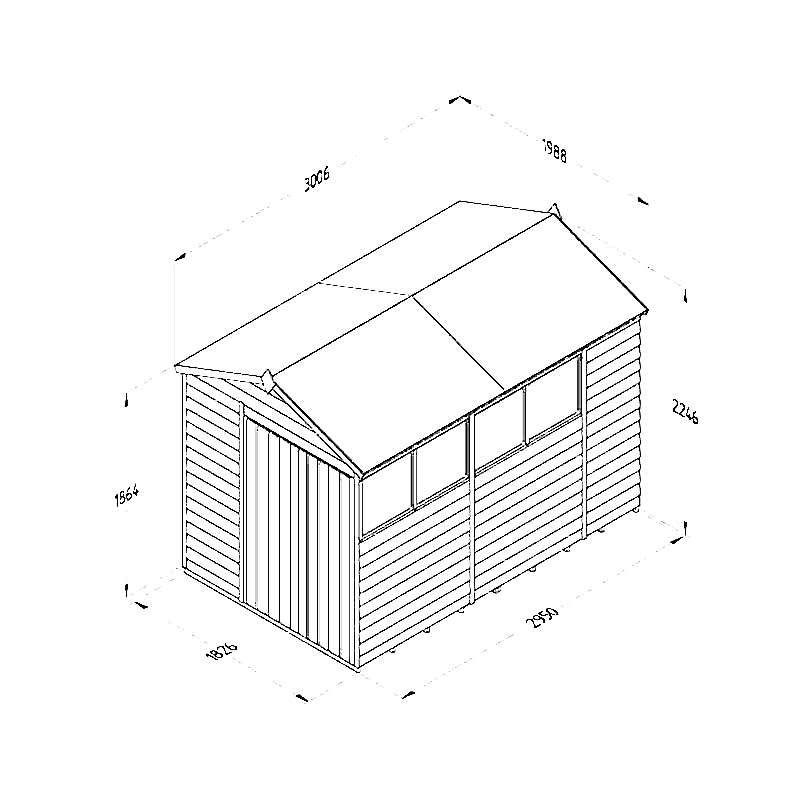 10' x 6' Forest 4Life 25yr Guarantee Overlap Pressure Treated Double Door Apex Wooden Shed (3.01m x 1.99m) Technical Drawing