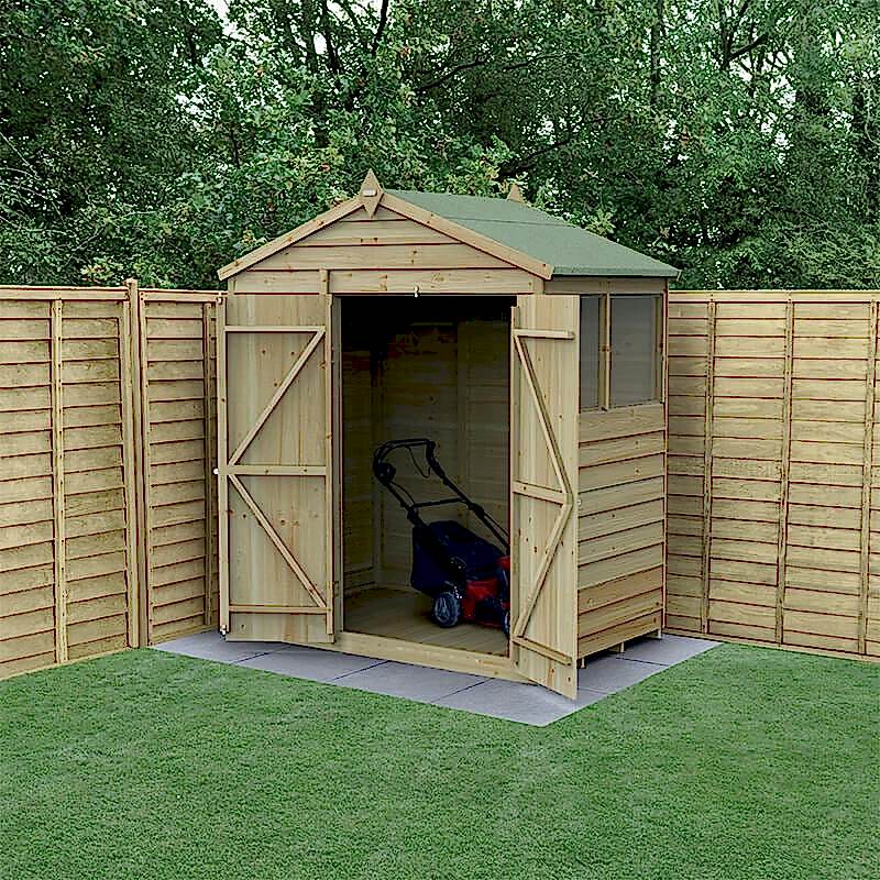 6' x 4' Forest 4Life 25yr Guarantee Overlap Pressure Treated Double Door Apex Wooden Shed (1.99m x 1.23m)