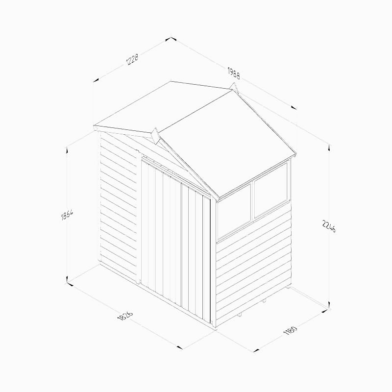 6' x 4' Forest 4Life 25yr Guarantee Overlap Pressure Treated Double Door Apex Wooden Shed (1.99m x 1.23m) Technical Drawing