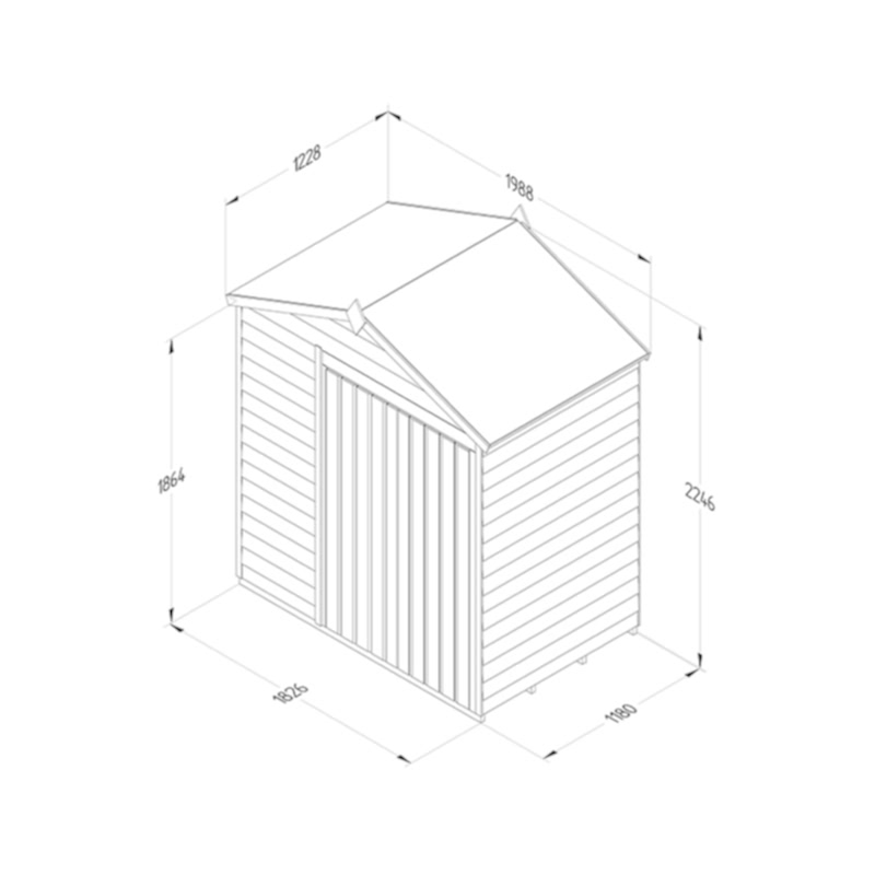 6' x 4' Forest 4Life 25yr Guarantee Overlap Pressure Treated Windowless Double Door Apex Wooden Shed (1.99m x 1.23m) Technical Drawing