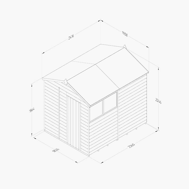 8' x 6' Forest 4Life 25yr Guarantee Overlap Pressure Treated Apex Wooden Shed (2.42m x 1.99m) Technical Drawing