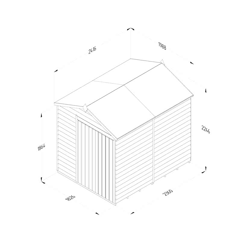 8' x 6' Forest 4Life 25yr Guarantee Overlap Pressure Treated Windowless Double Door Apex Wooden Shed (2.42m x 1.99m) Technical Drawing