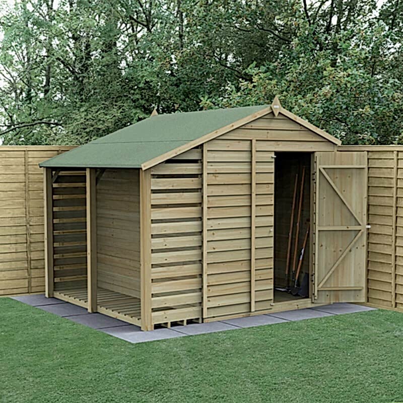 8' x 6' Forest 4Life 25yr Guarantee Overlap Pressure Treated Windowless Apex Wooden Shed with Lean To (2.42m x 2.65m)
