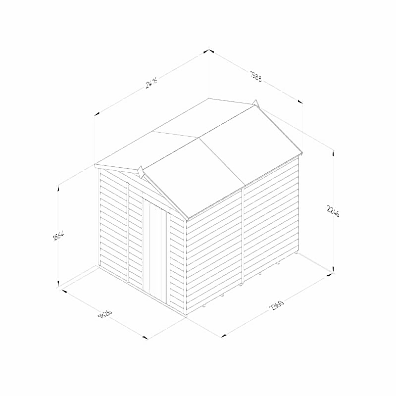 8' x 6' Forest 4Life 25yr Guarantee Overlap Pressure Treated Windowless Apex Wooden Shed (2.42m x 1.99m) Technical Drawing