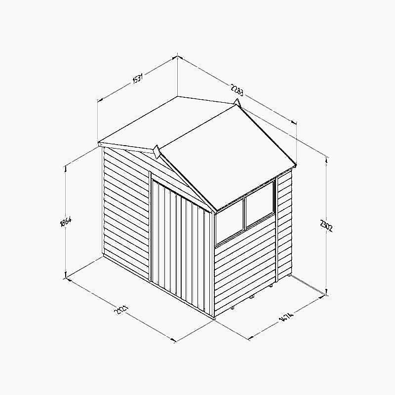 7' x 5' Forest 4Life 25yr Guarantee Overlap Pressure Treated Double Door Apex Wooden Shed (2.28m x 1.53m) Technical Drawing
