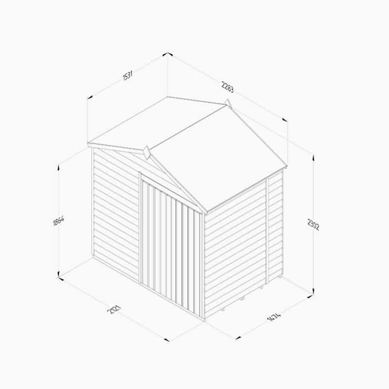 7' x 5' Forest 4Life 25yr Guarantee Overlap Pressure Treated Windowless Double Door Apex Wooden Shed (2.28m x 1.53m) Technical Drawing