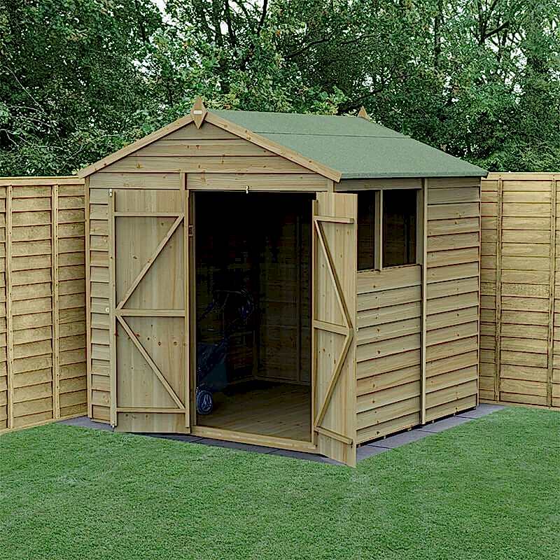7' x 7' Forest 4Life 25yr Guarantee Overlap Pressure Treated Double Door Apex Wooden Shed (2.28m x 2.12m)